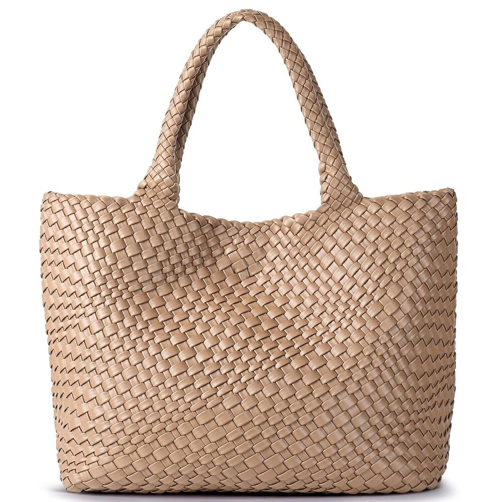 Soft Vegan Leather Woven Tote Bag for Women Brown